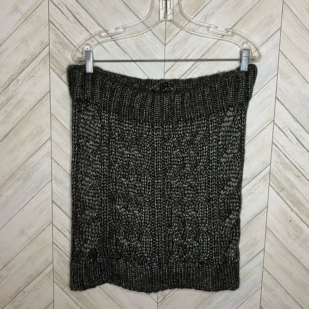 NWOT Vera Wang chunky knit shimmer grey wool cable knit skirt drawstring